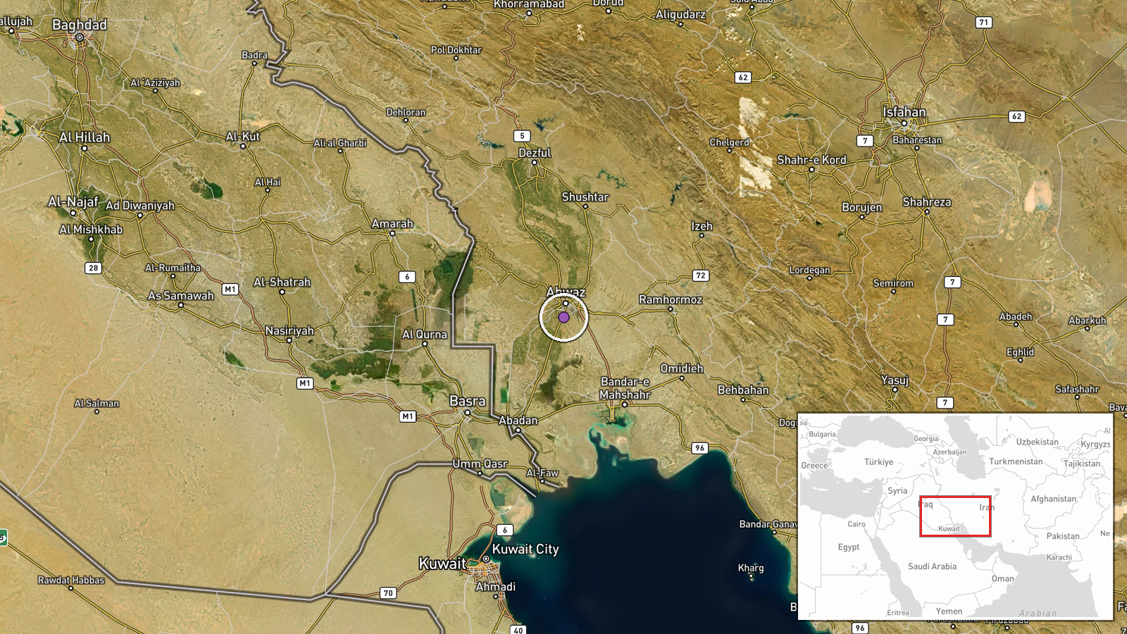 Aslawiya Gas Plant Complex, Khuzestan Province, Iran — Ballistic Missile location map
