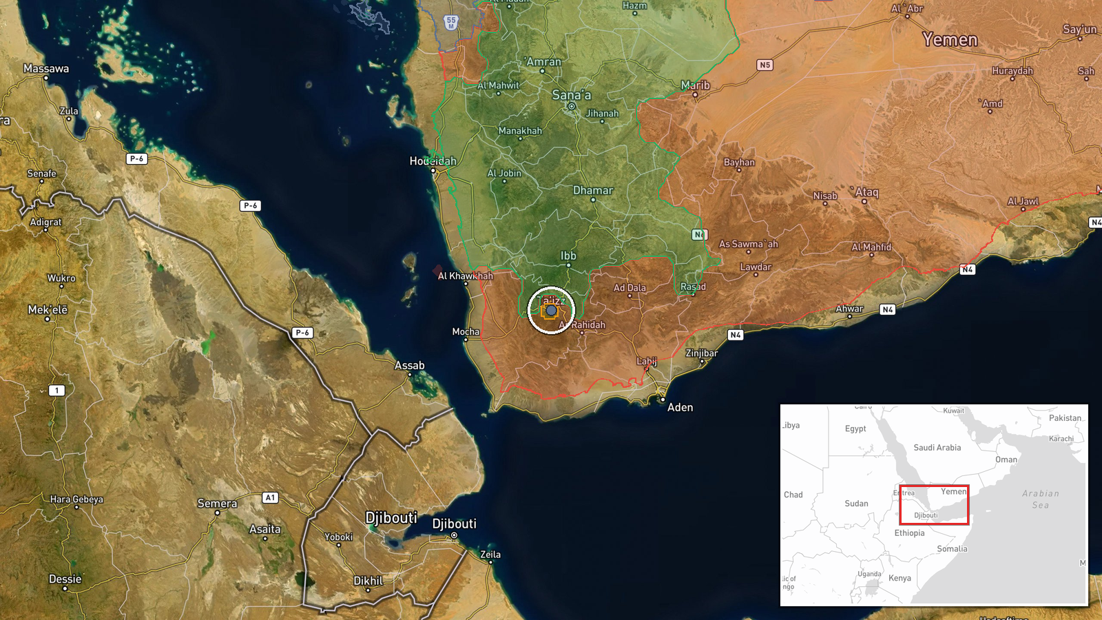 Taiz, Yemen — Airstrike location map