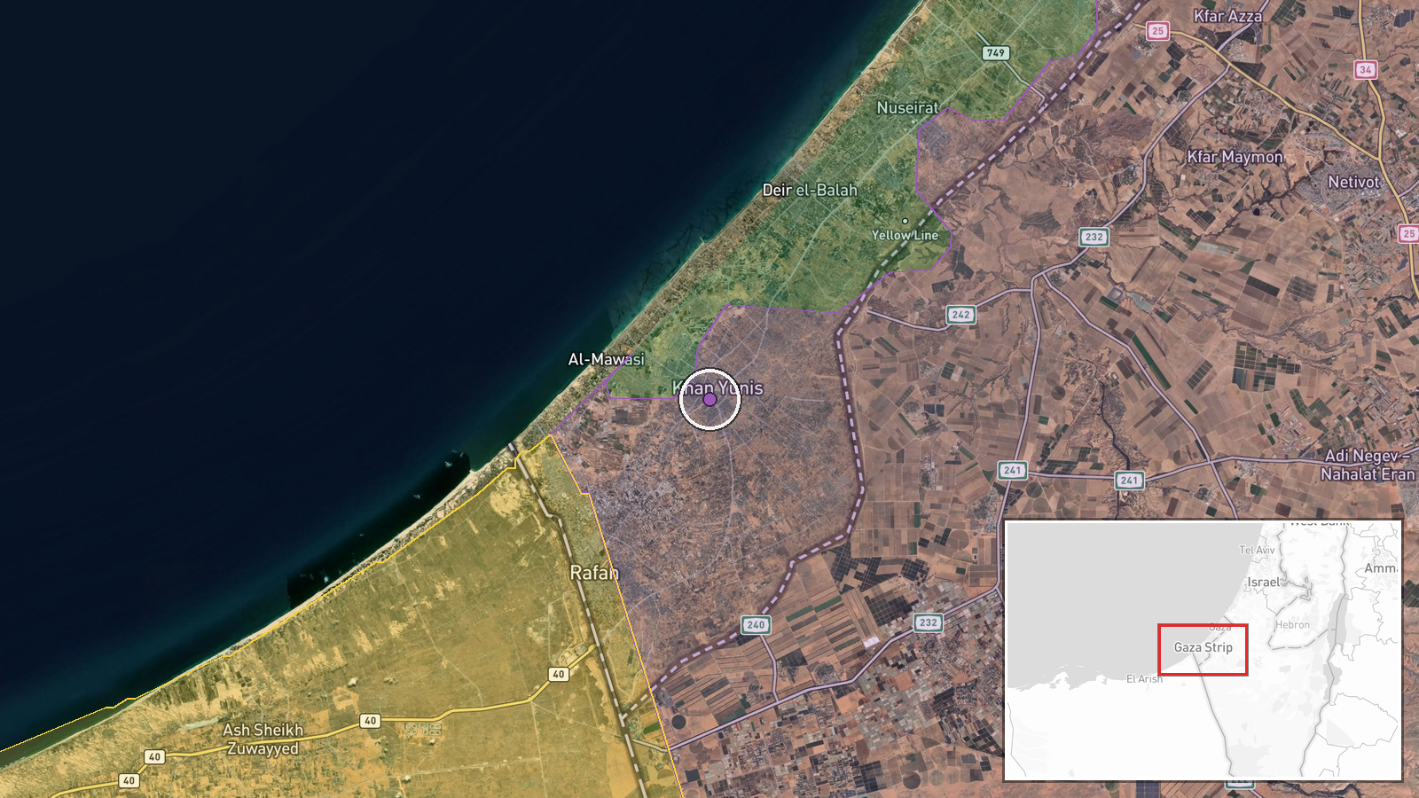 Khan Younis, Gaza Strip — Airstrike location map