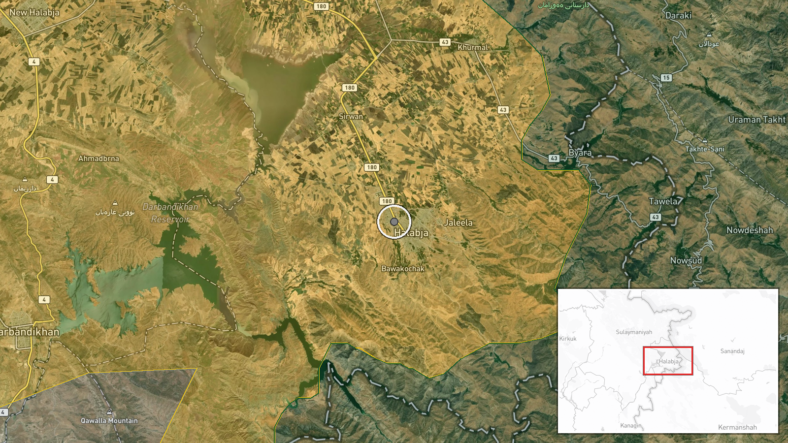 Halabja, Sulaymaniyah Governorate, Iraq — Explosion location map