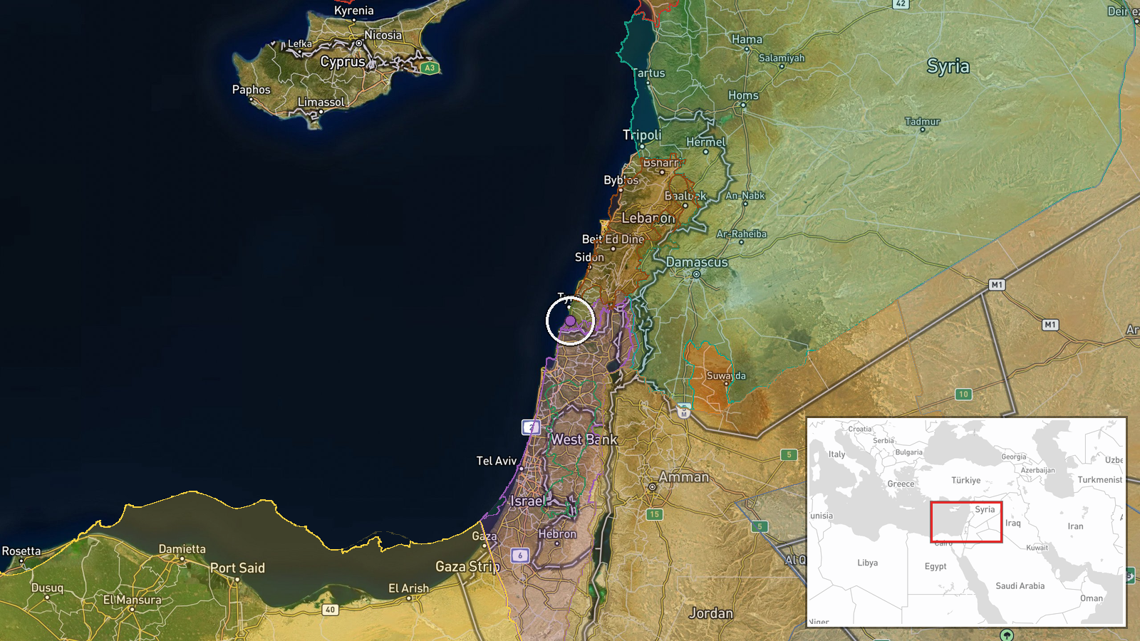 Mansouri, South Lebanon — Airstrike location map