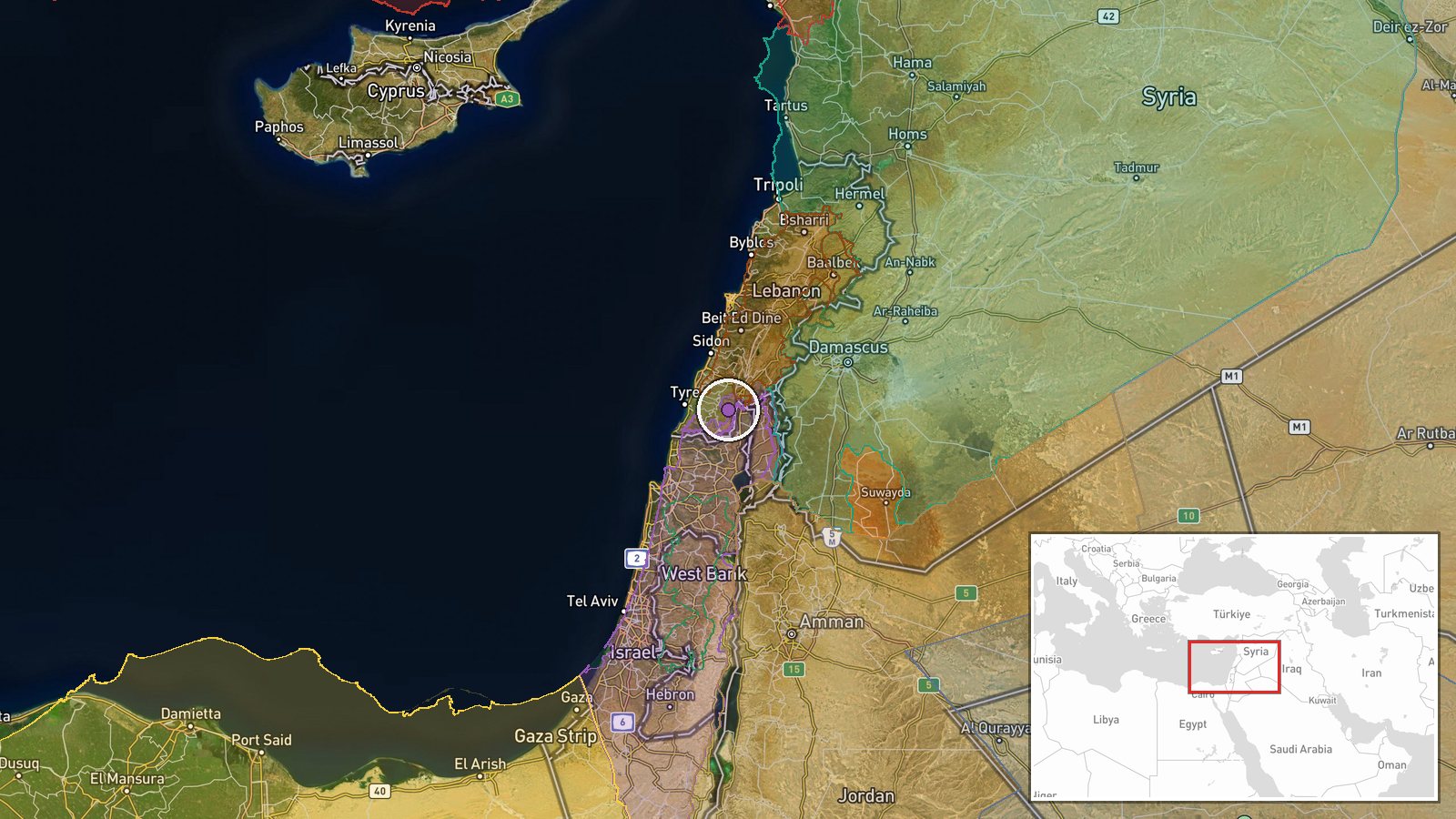 Bani Hayyan, Marjeyoun, South Lebanon — Airstrike location map