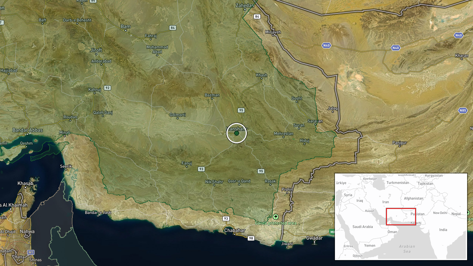 Southeast Iran — Security location map