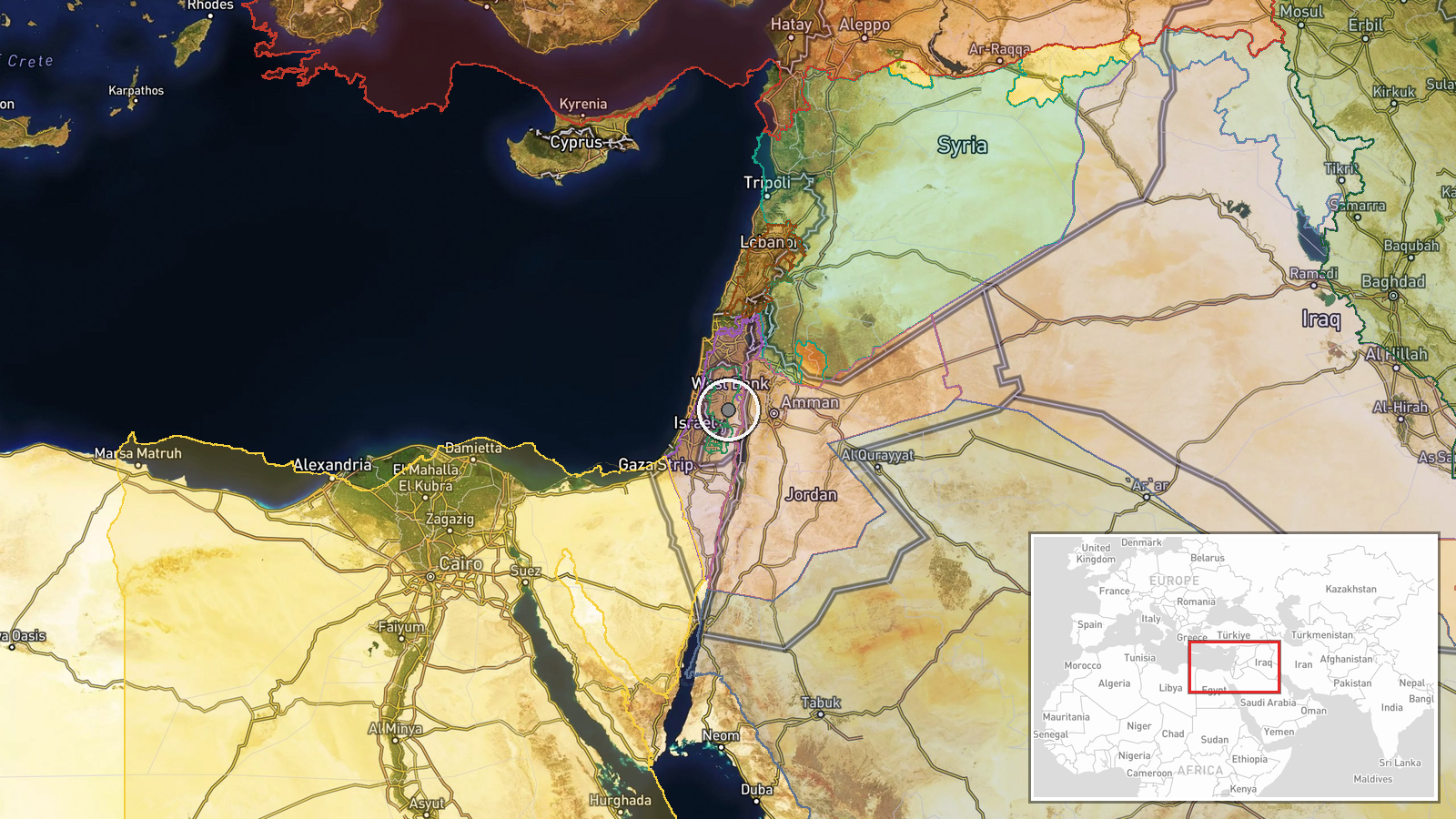 West Bank, Palestine — Combat location map