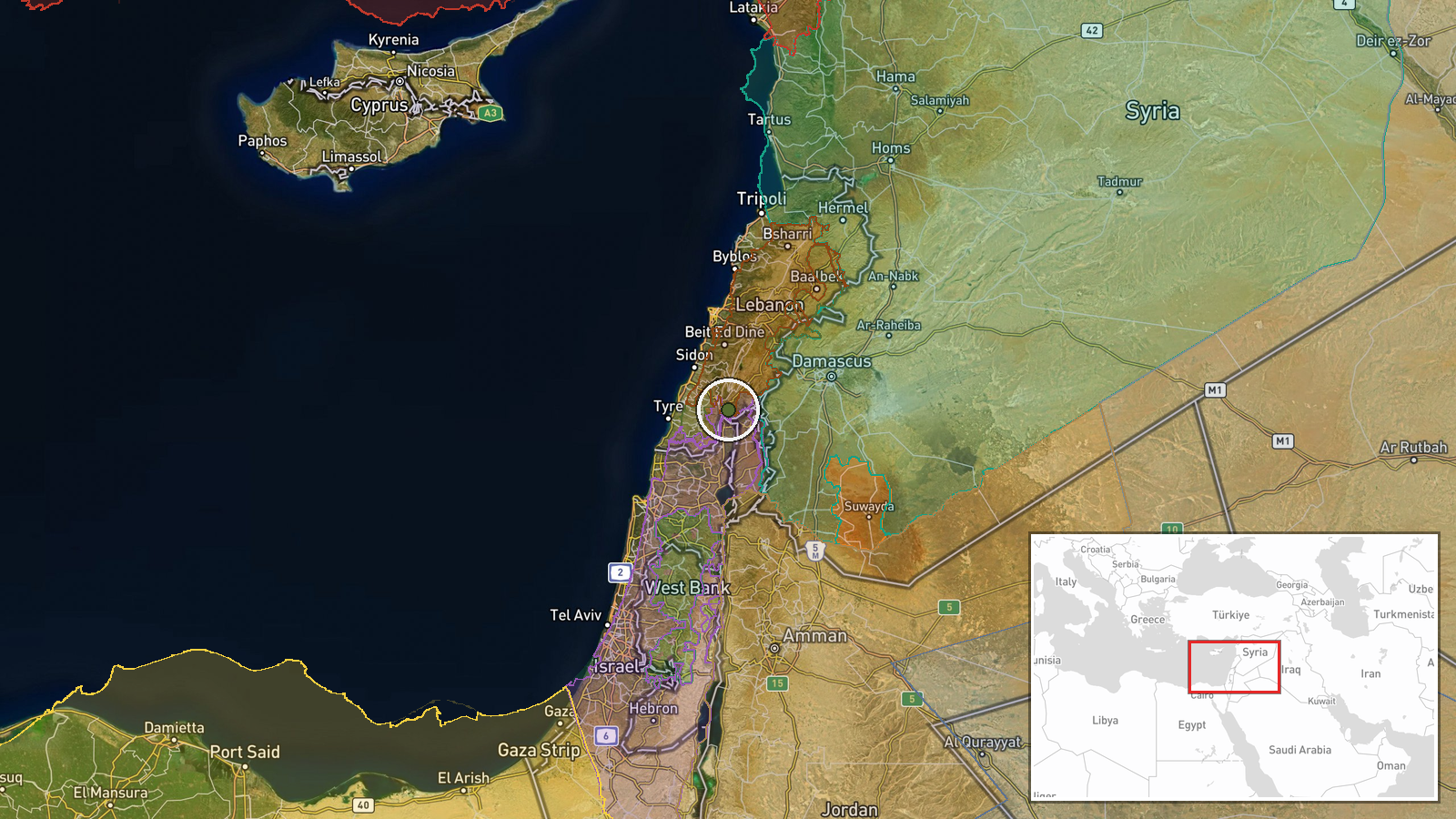 Nabatîyé — Combat location map