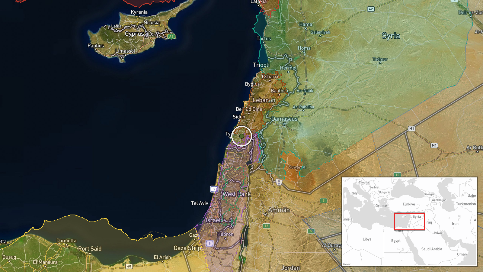Liban-Sud — Combat location map