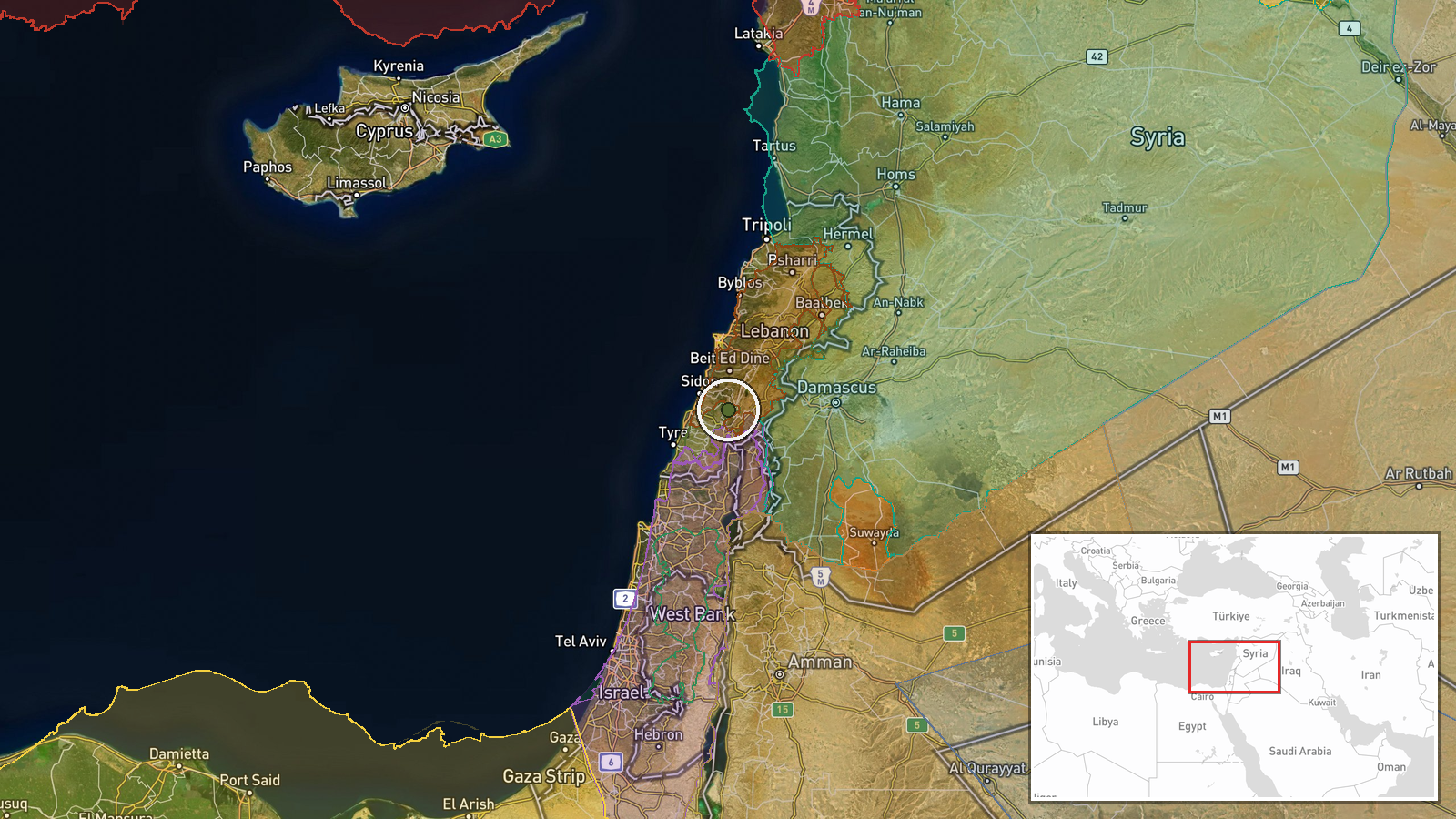 Liban-Sud — Combat location map