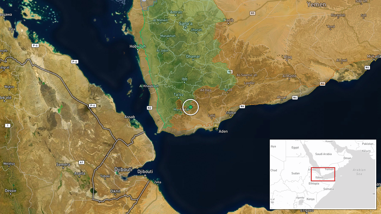 Ta'izz Governorate — Combat location map