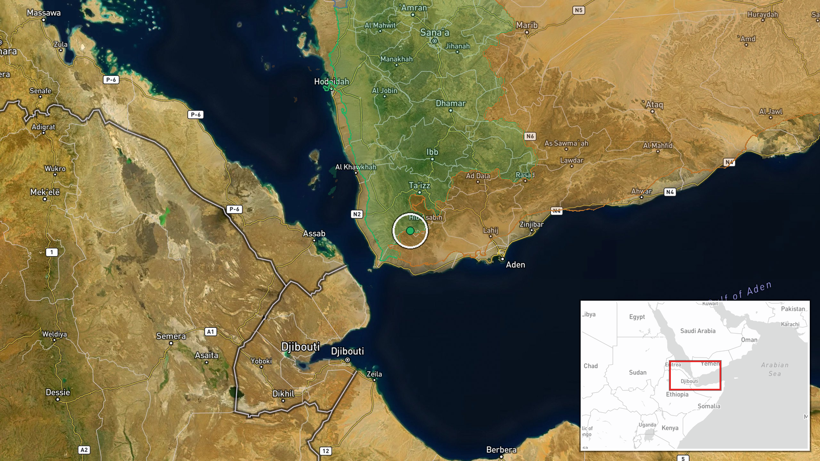 Ta'izz Governorate — Combat location map