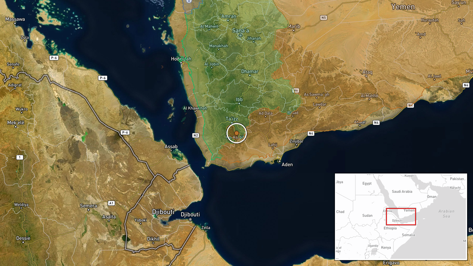 Ta'izz Governorate — Combat location map