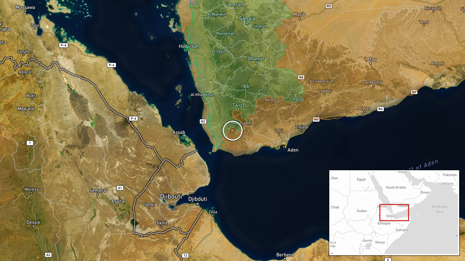 Ta'izz Governorate — Combat location map