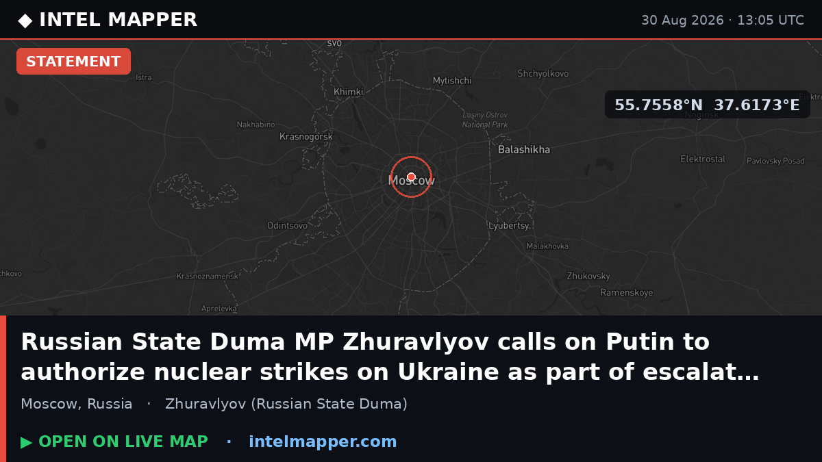 Russian State Duma MP Zhuravlyov calls on Putin to authorize nuclear strikes on Ukraine as…