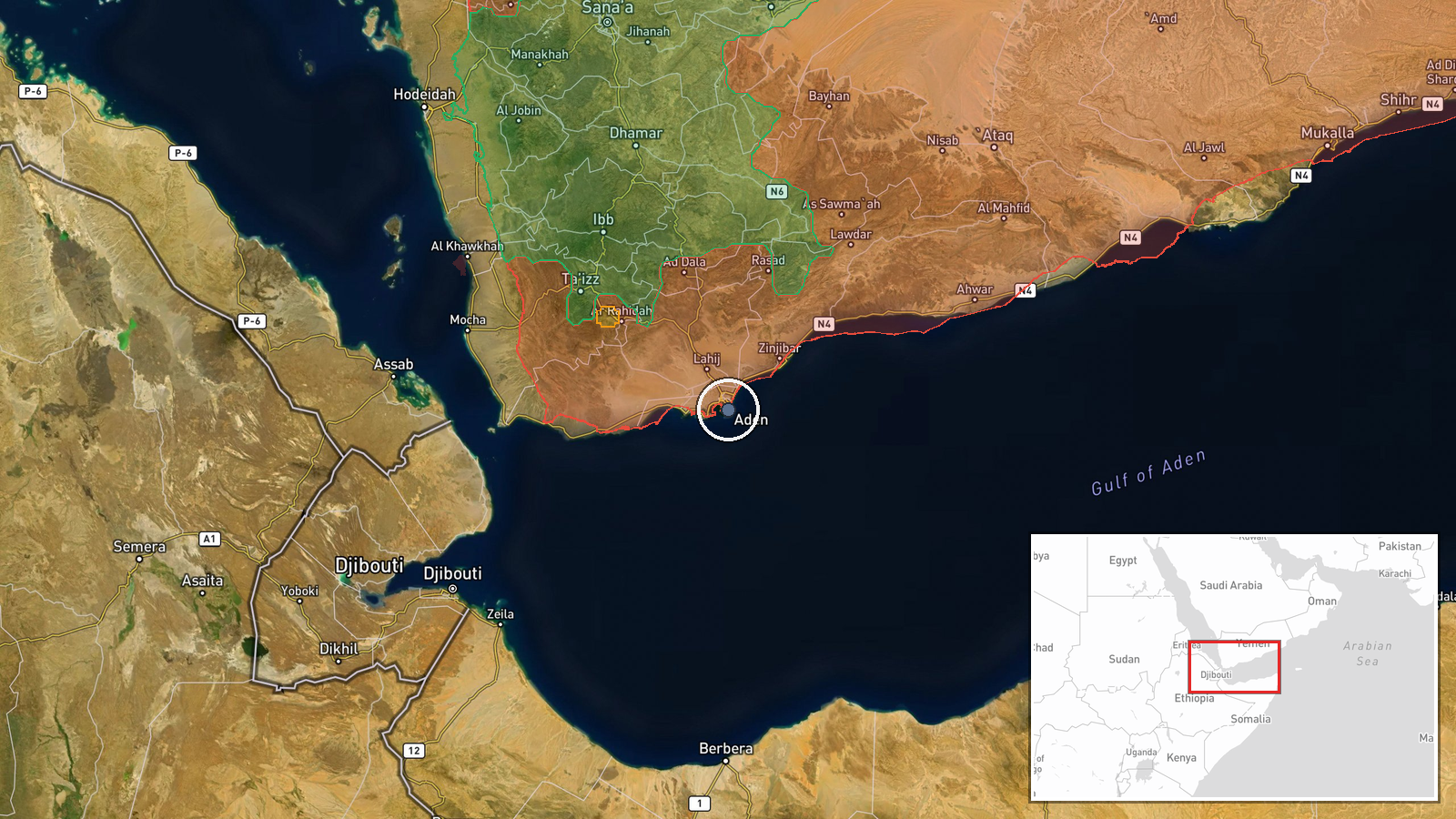 Aden, Yemen — Combat location map