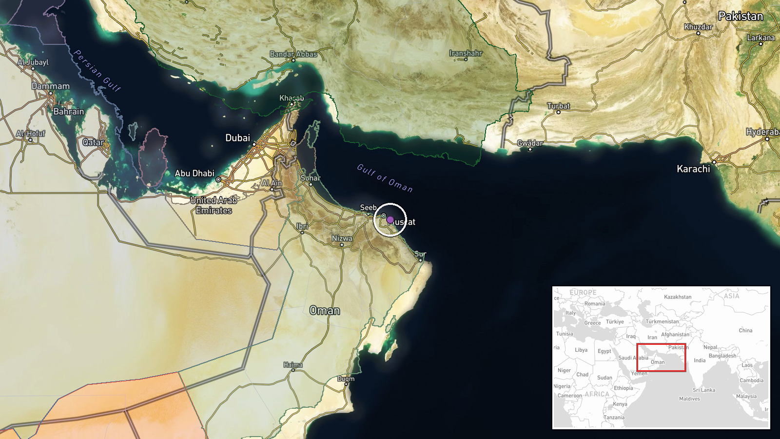 North Arabian Sea, Gulf of Oman — Aircraft Carrier location map