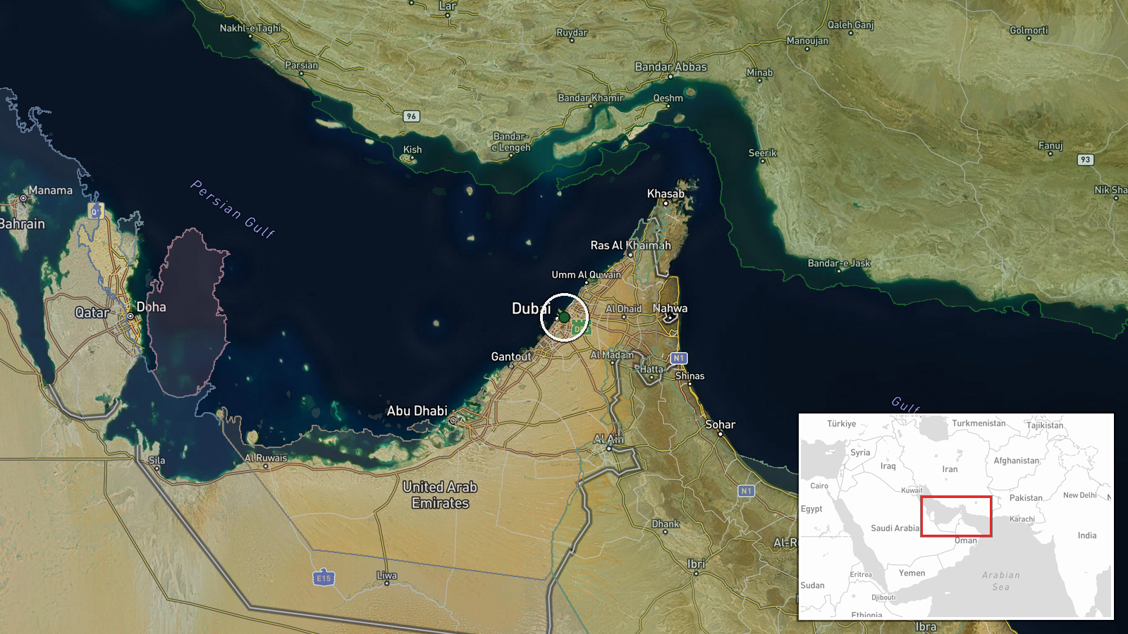 Off Dubai Coast, United Arab Emirates — Cargo Ship location map