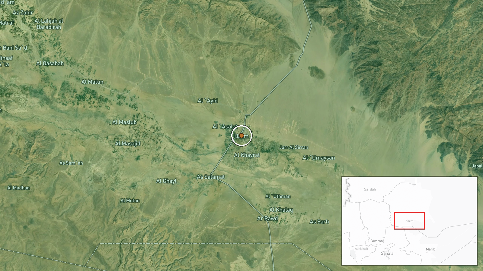 East of Al-Hazm, Al-Jawf Governorate, Yemen — Combat location map