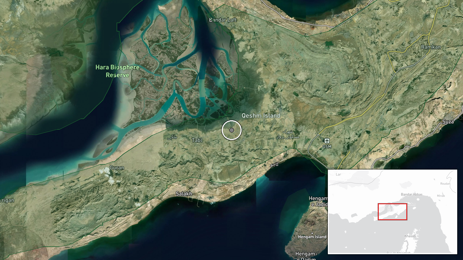 Qeshm Island, Hormozgan Province, Iran — Explosion location map