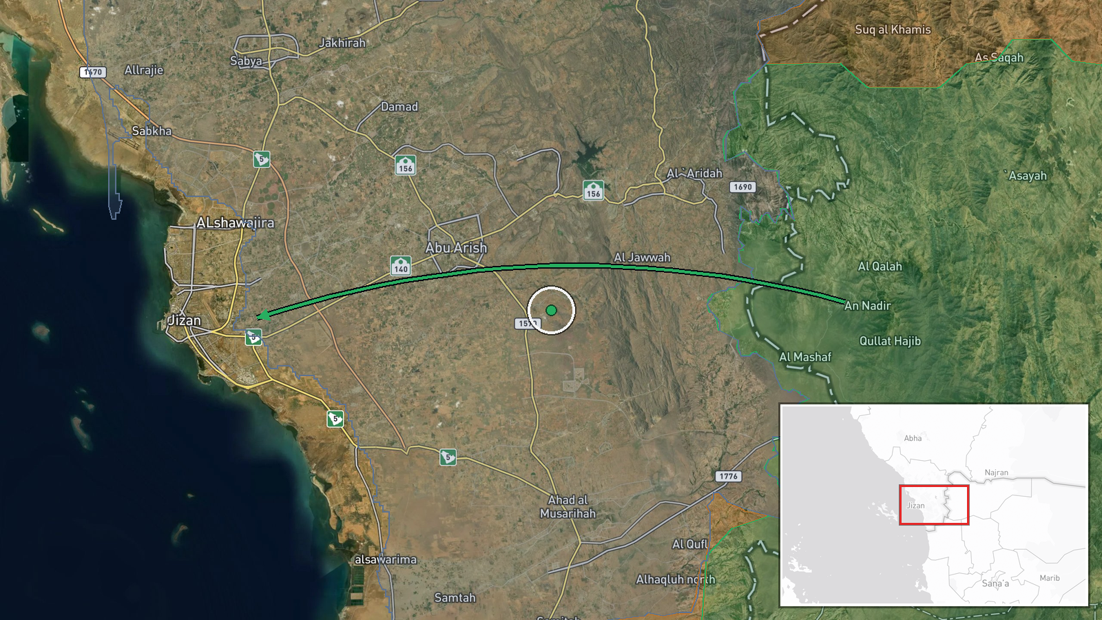 Jazan Refinery, Jazan, Saudi Arabia — Ballistic Missile location map