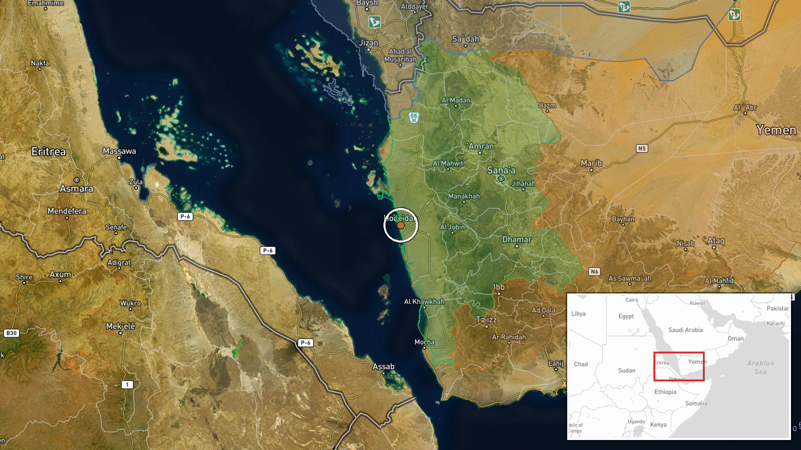 Al Hudaydah, Hodeidah, Yemen — Airstrike location map