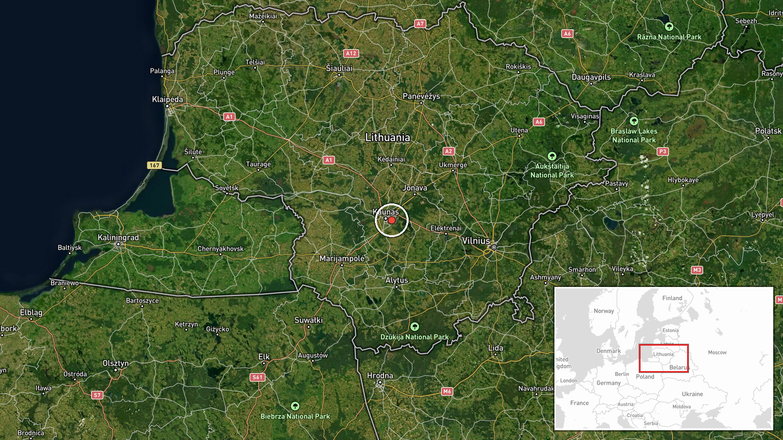Kruonio Hydroelectric Power Plant, near Kaunas, Lithuania — Drone Shootdown location map