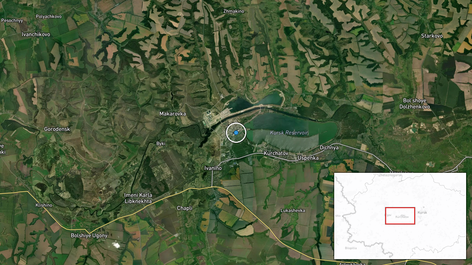 Kursk Nuclear Power Plant, Kurchatov, Kursk Oblast, Russia — UAS Strike location map