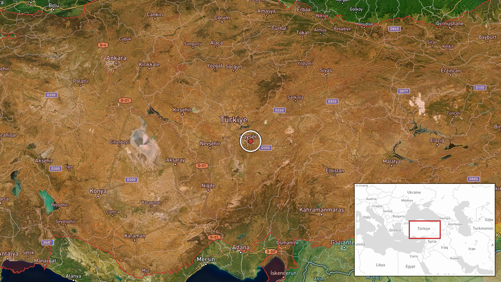 Erciyes Dağı (Mount Erciyes), Kayseri, Turkey — Military Exercise location map