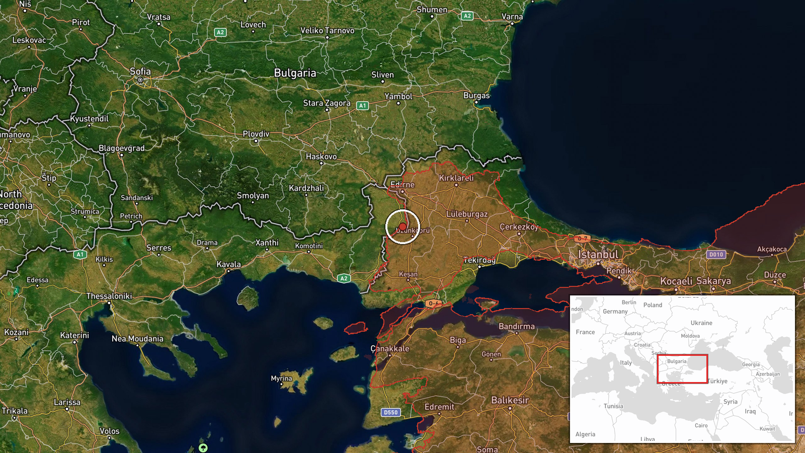 Büyük Derbent, Meriç River Border Region, Greece-Turkey Border — Deployment location map
