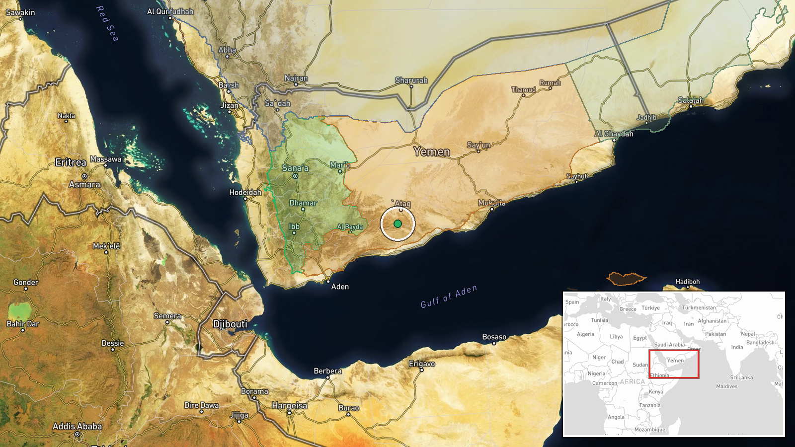 El-Hacaf, Abyan Governorate, Yemen — Ballistic Missile location map