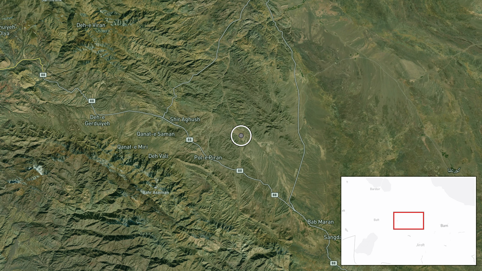 Kerman Province, Iran — Explosion location map