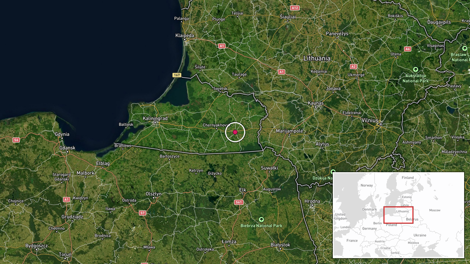 Gusev, Kaliningrad Oblast, Russia — Military Exercise location map