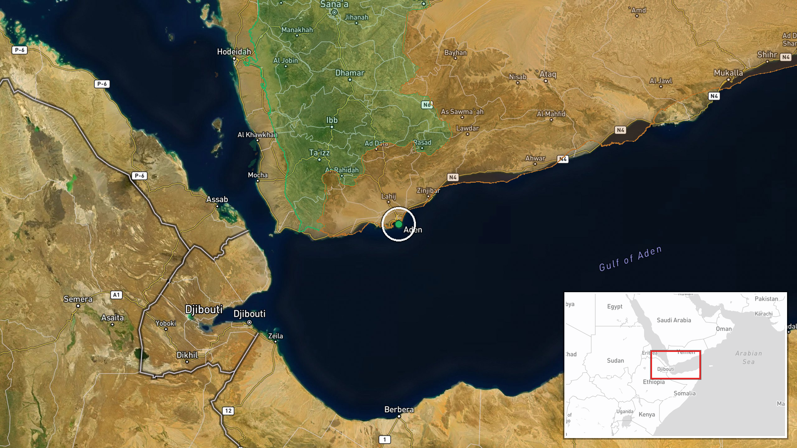 Red Sea / Gulf of Aden, Yemen — Report location map