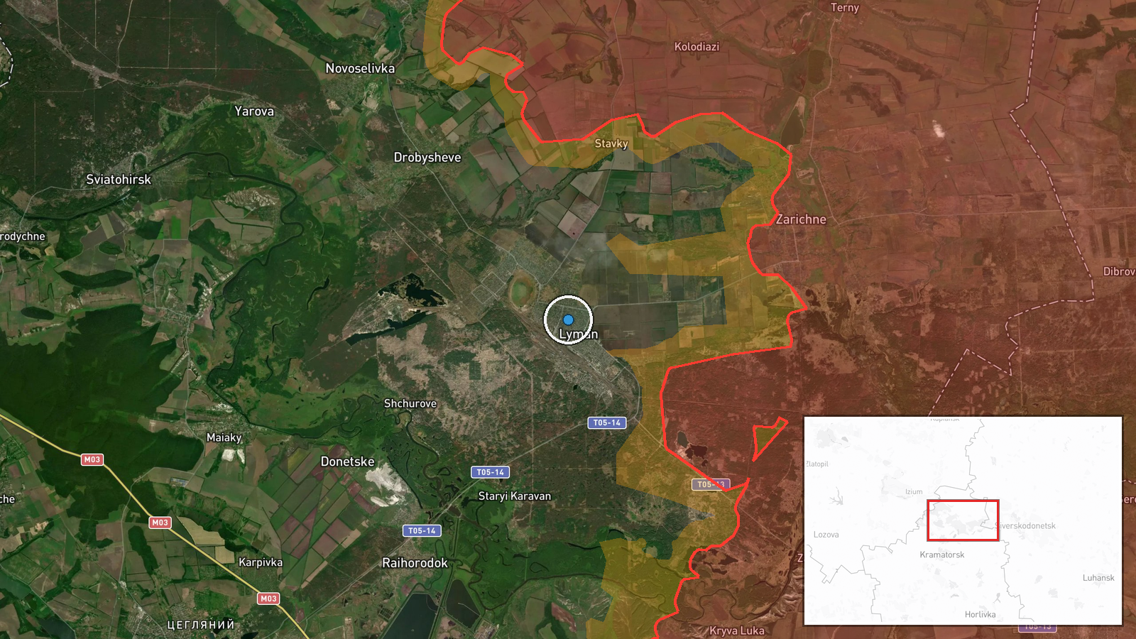 Lyman, Donetsk Oblast, Ukraine — Combat location map