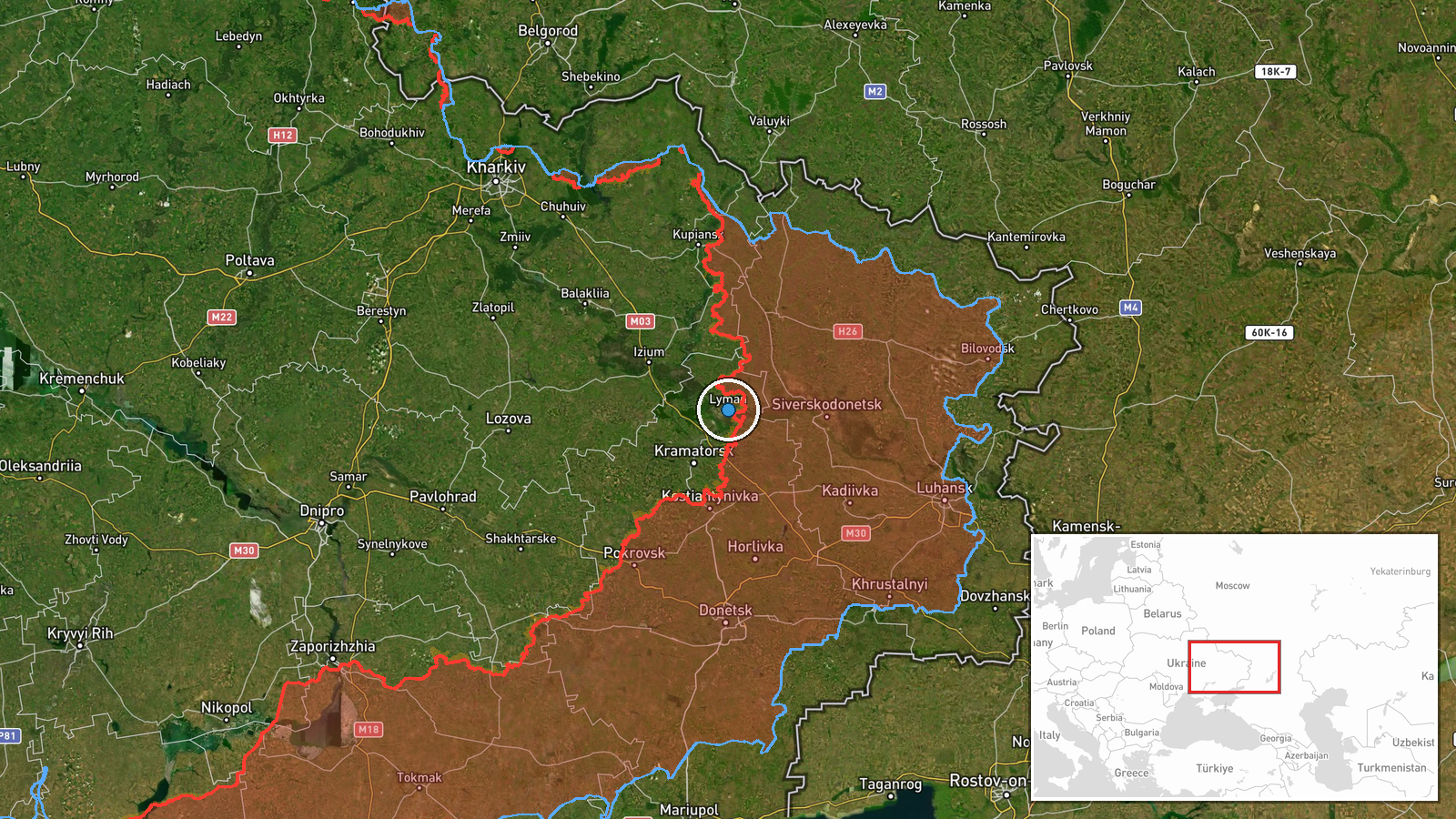Lyman, Donetsk Oblast, Ukraine — Combat location map