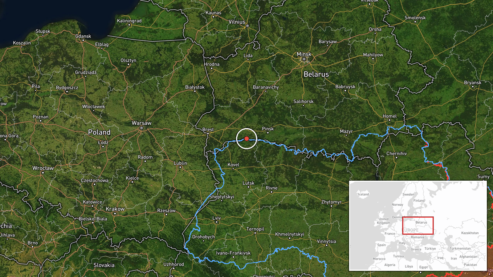 Dorohusk-Yahodyn Border Crossing, Brest Oblast, Poland-Ukraine Border — Ballistic Missile location map
