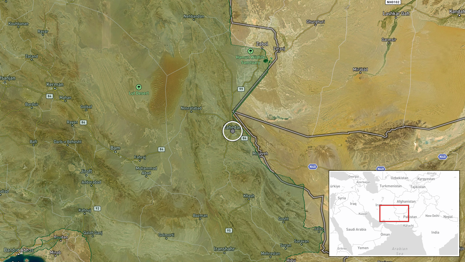 Zahedan, Sistan and Baluchestan, Iran — Explosion location map