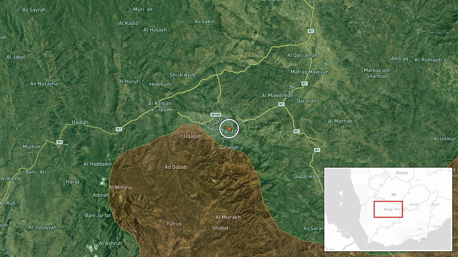 Taiz, Yemen — Combat location map