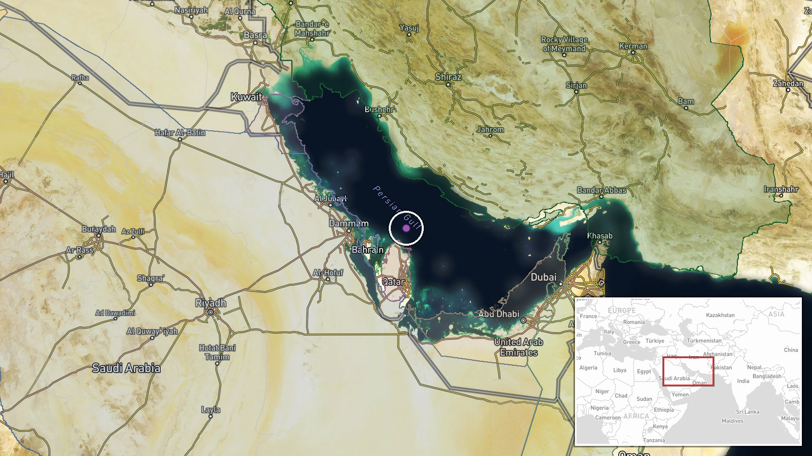 Persian Gulf — Airstrike location map
