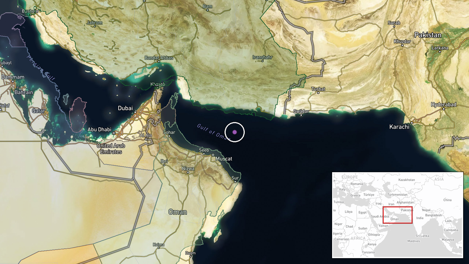 North Arabian Sea, Gulf of Oman — Aircraft Carrier location map