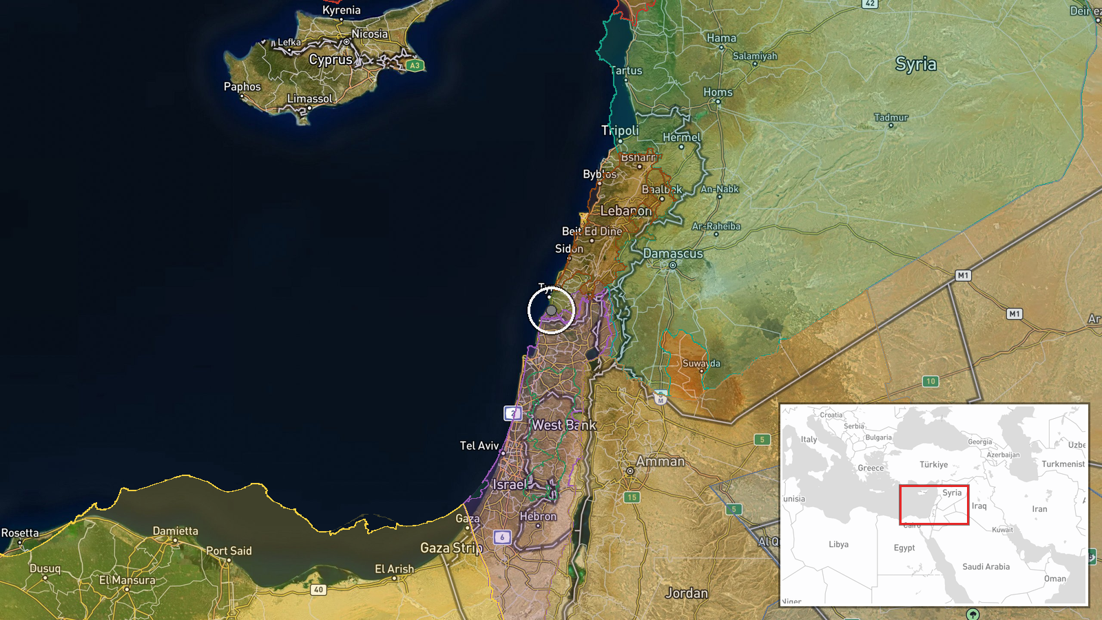 Al-Mansouri, South Lebanon — Explosion location map