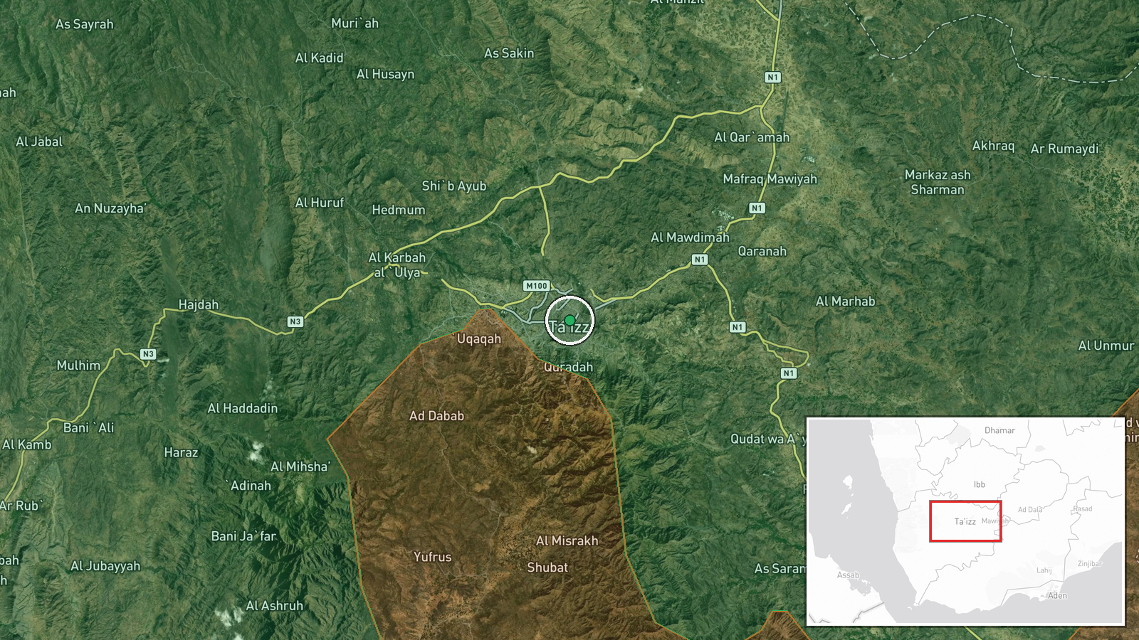 Taiz, Yemen — Combat location map