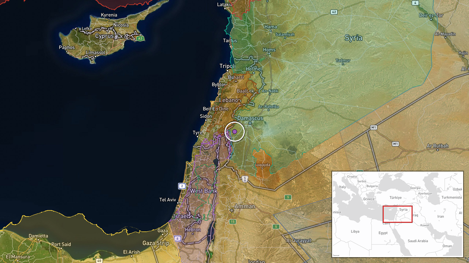 Kafr Hawar, Quneitra Governorate, Syria — Security location map