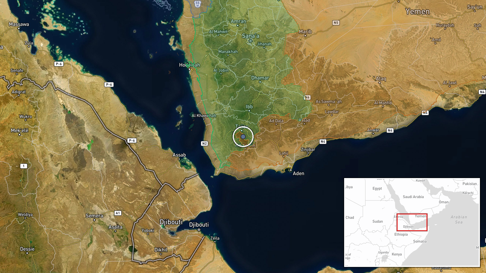 Dubab, Taiz Governorate, Yemen — Combat location map