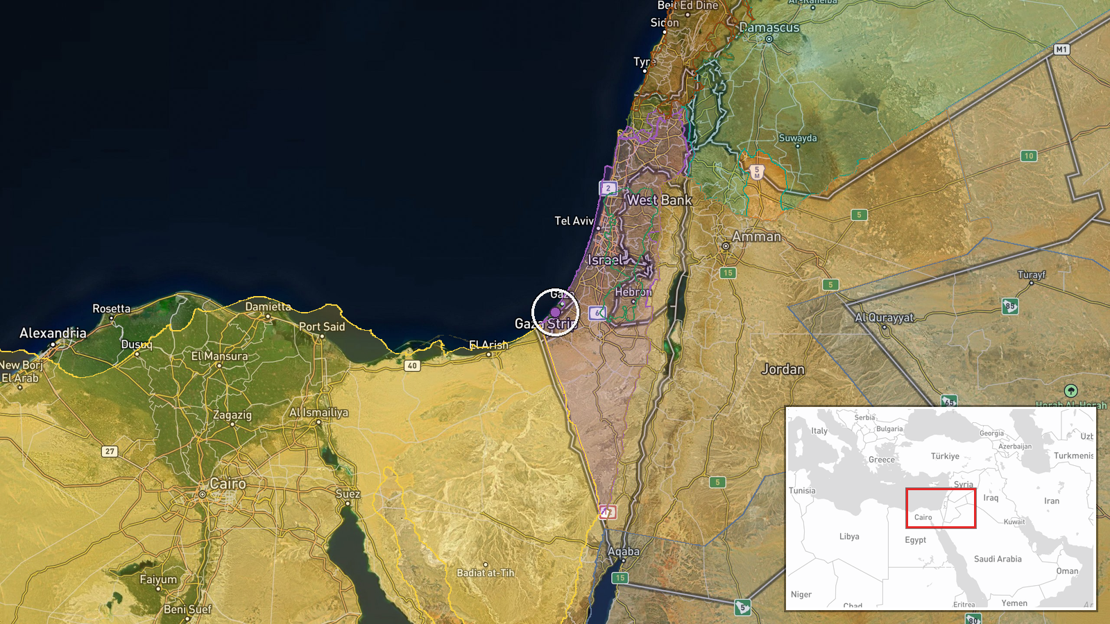 Nuseirat, Gaza Strip, Palestine — Security location map