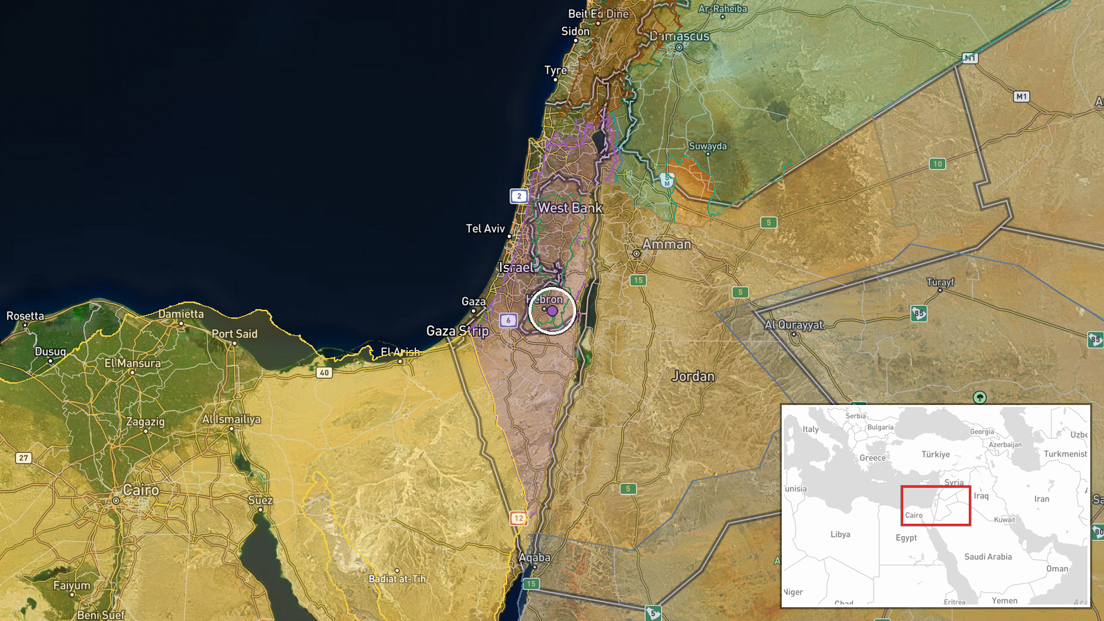 Bani Naim, Hebron Governorate, West Bank — Security location map
