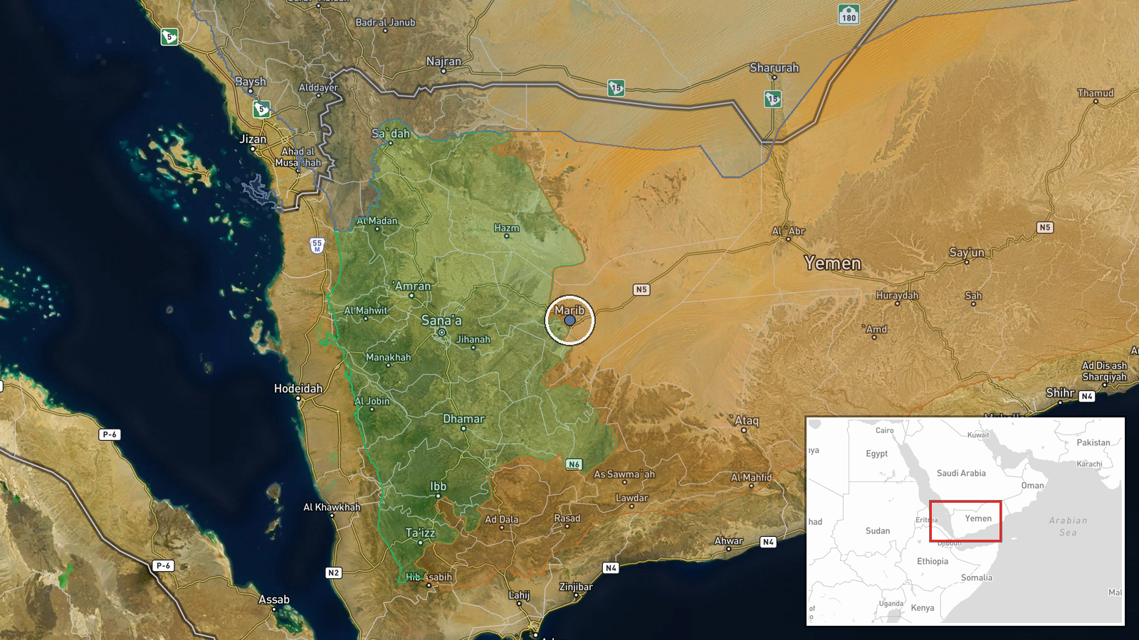 Marib, Marib Governorate, Yemen — Combat location map