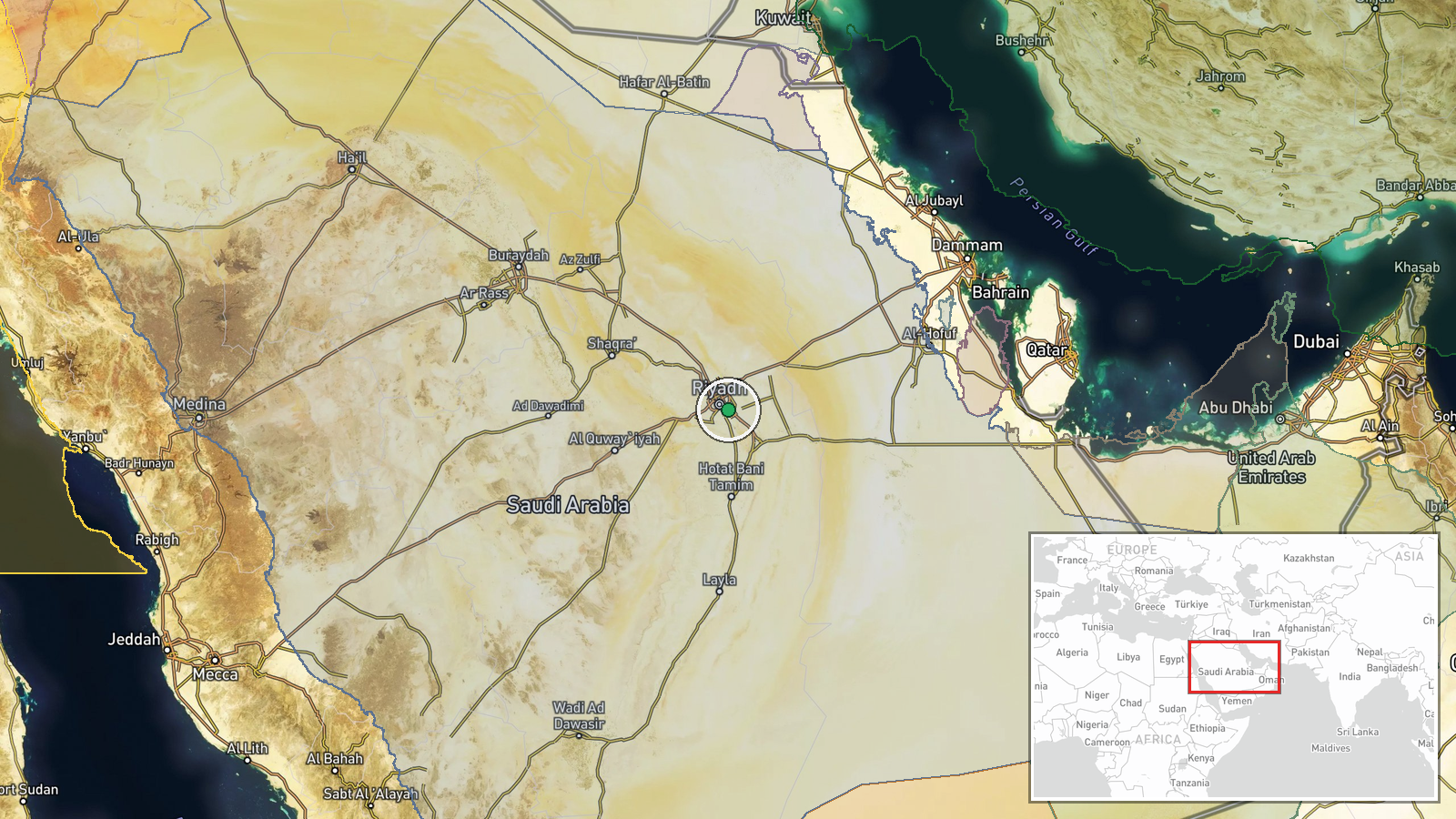 Pumping Station No. 2, East-West Pipeline, Riyadh Region, Saudi Arabia — UAS Strike location map