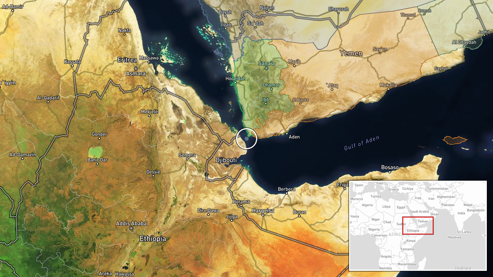 Bab al-Mandab Strait, Yemen — Security location map