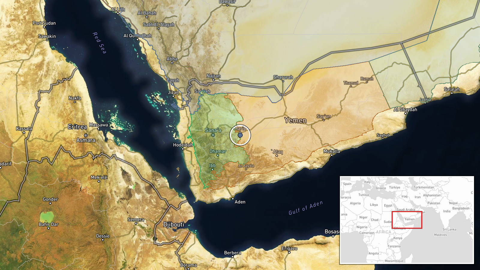 Marib Governorate, Yemen — Combat location map