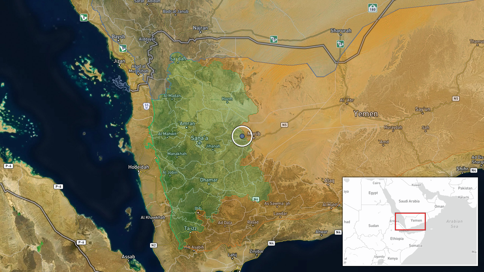 Marib Governorate, Yemen — Combat location map