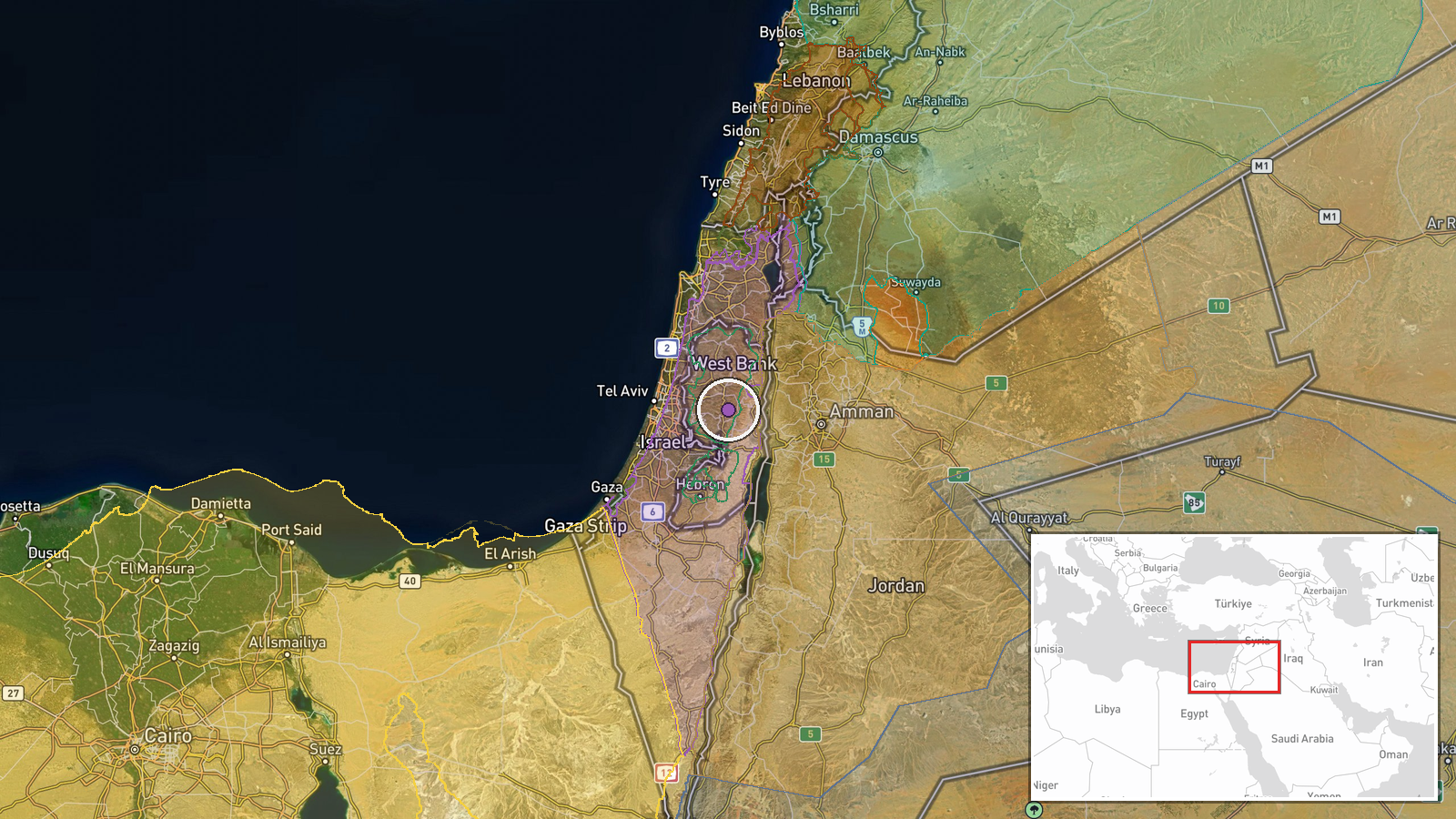 Turmusaya, West Bank, Palestine — Security location map
